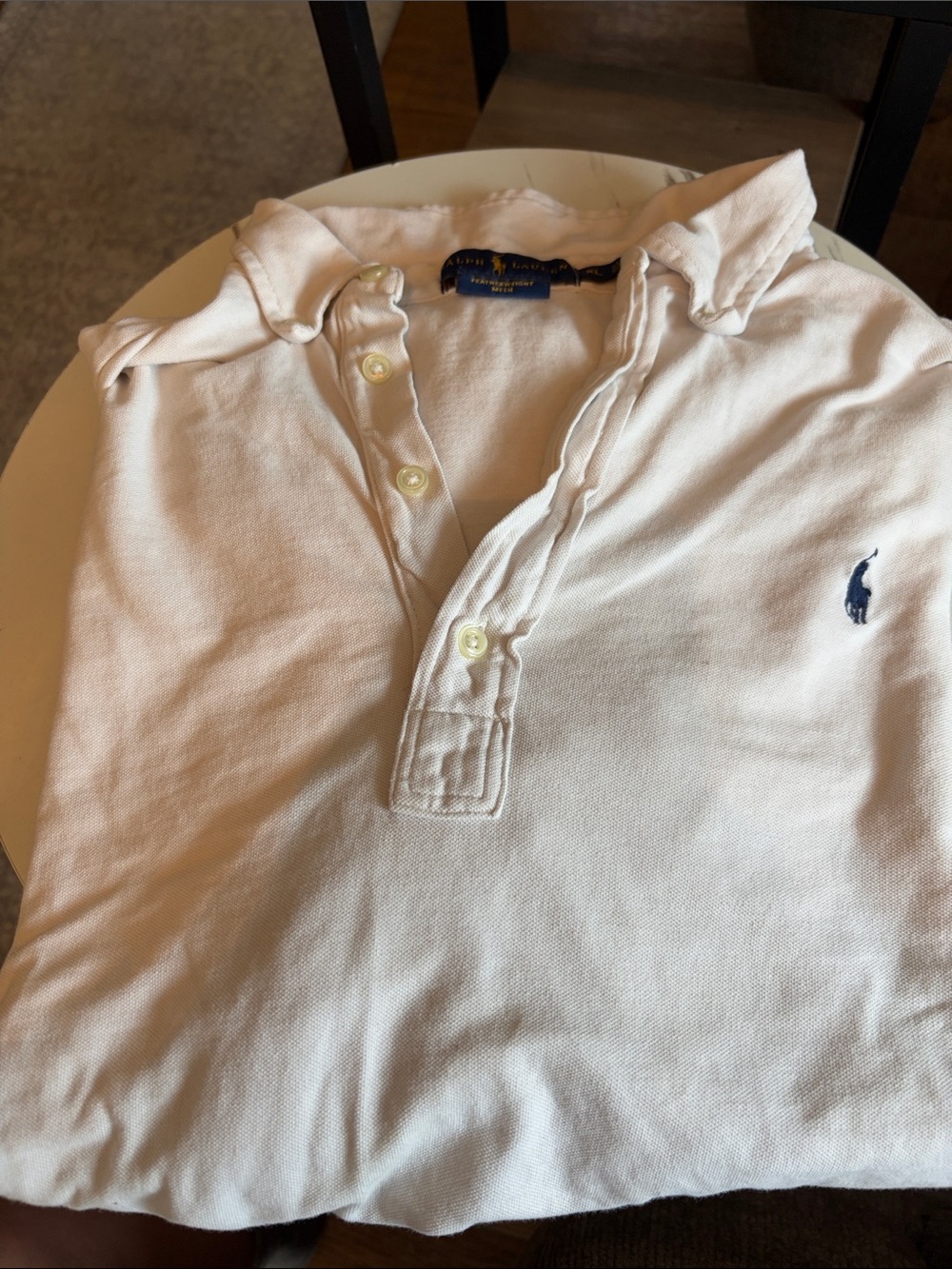 Polo by Ralph Lauren White Long  -Sleeve Knit Polo with Navy Pony